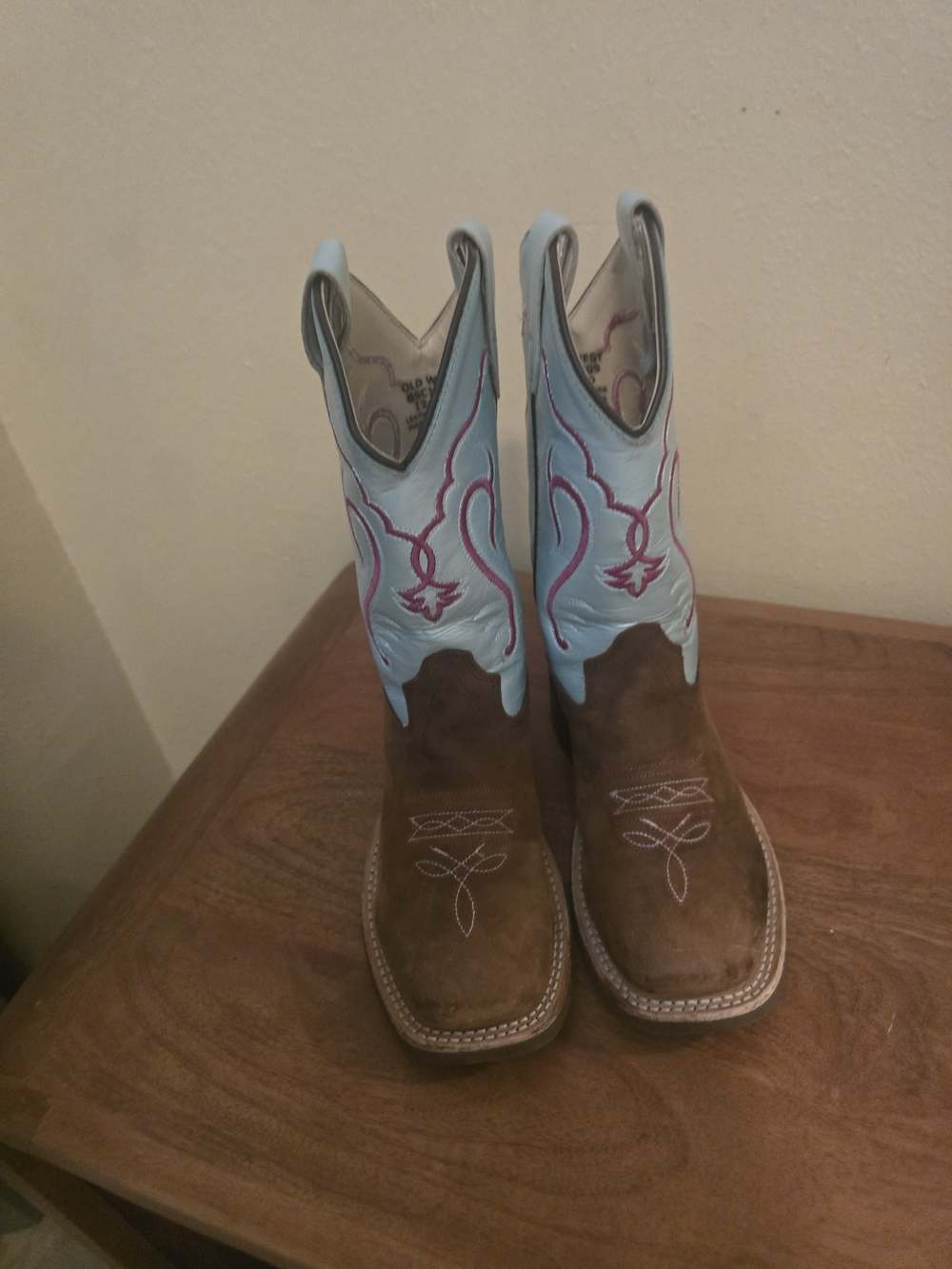 Botas De Niña Vaqueras Cafes Con Celeste Y Toques De Fiusha Talla 12 D